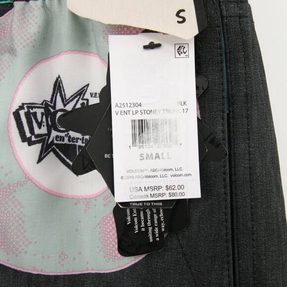 Volcom Stoneys Vent LP Swim Trunks Vinyl Record Print Black Size S NWT - Picture 9 of 15